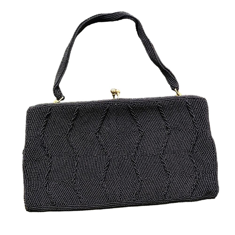 VINTAGE RICHERE Black Beaded Clutch Purse 1930s Cocktail Gala